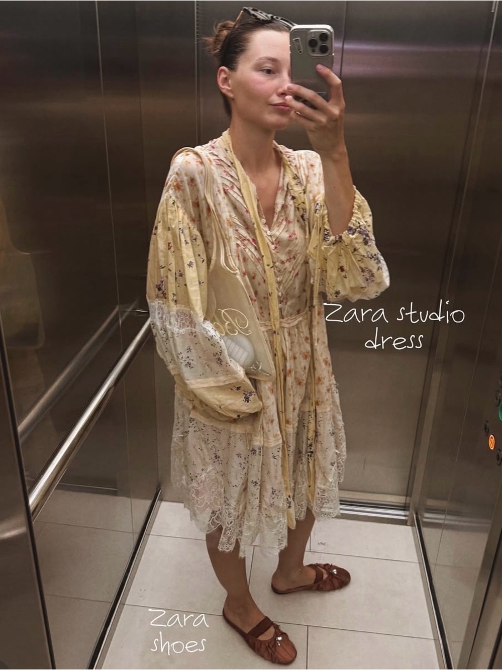 🔥🔥Zara Vintage-Inspired Cream Floral Lace Midi Dress